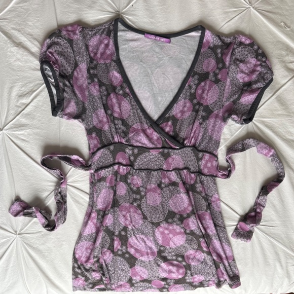 y2k polka-dot wrap front shortsleeve shirt - Picture 4 of 9